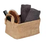 WENKO Aufbewahrungskorb Juna S, dekorativer Korb zur übersichtlichen Aufbewahrung von Accessoires wie z. B. Kleidung mit zwei praktischen Griffen, Außenmaterial 100% Jute, 20 x 15 x 15 cm, Braun