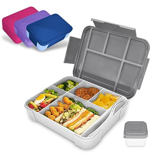 IJIAMY Brotdose Kinder mit Fächern, 1300ml Jausenbox Kinder, Auslaufsicher Bento Box, Lunchbox Kinder, Vesperdose für Kindergarten & Schule (Grau)