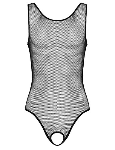 Doomiva Herren Bodysuit Ouvert Mesh Body Sexy Transparent Crotchless Overall Dessous Männer Einteiler Schlafanzug Erotik Unterwäsche Schwarz L