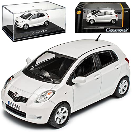 T*o*y*o*t*a Yaris XP9 5 Türer Weiss 2. Generation 2005-2011 mit Sockel und Vitrine 1/43 Cararama Modell Auto