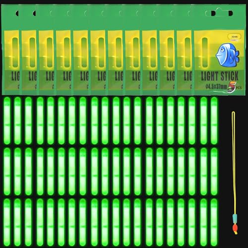 Landrain 60 Stück Knicklichter Angeln Nachtfischen, 4.5x37mm Angel-Leuchtstäbe