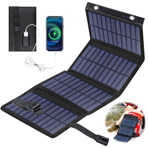 Vegena 20W Faltbares Solarpanel - Tragbares Monokristallines Solar Ladegerät Wasserdicht für Outdoor-Aktivitäten, Camping Solar Charger Solar Panel (Schwarz)