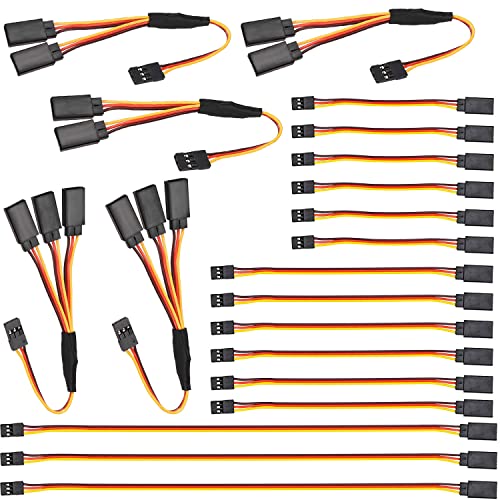 RUNCCI-YUN 20 pcs RC Servo Extension Cable, JR Servo Cable, Servo Cable, 3 Pin Cable, JR Plug Extension, 5 Sizes (10 cm, 15 cm, 30 cm, 1 to 2 Y cable and 1 to 3 cable 15 cm)