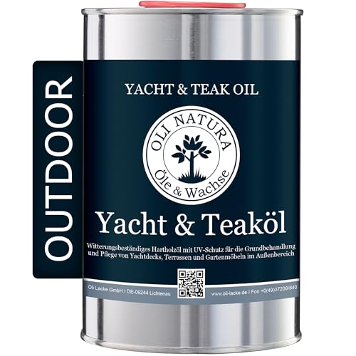 OLI-NATURA Yacht & Teaköl 1 Liter - Premium UV-Schützendes, Tiefenwirksames Holzöl für Außenanwendungen, geeignet für Akazie, Eiche, Douglasie und mehr, Farbe: Teak