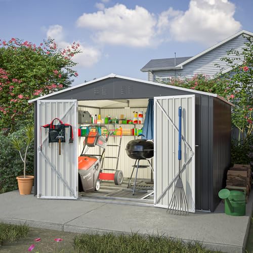 Thanaddo Metall Gerätehaus Gartenhaus Geräteschuppen Garten Schuppen Inkl. Metallfundament (ohne Boden), Metall Gerätehaus mit Pultdach, Geräteschrank für Garten (Schwarz 8x10)
