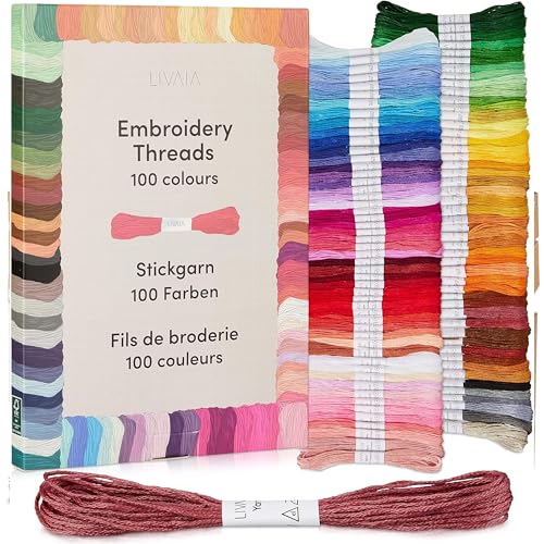 Stickgarn Set 100 Farben je 5 Meter: Schönes Garn zum Sticken, Knüpfen, Flechten, Basteln, Häkeln – Kreuzstich Set – Nähgarn von LIVAIA