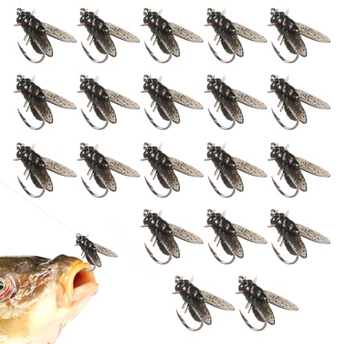 20 Stück Fliegenfischen Köder, Schwarze Fliegenfischköder mit Haken Bionischer Fliegenfischköder Weicher Flexibler Kunstköder für Barsch, Forelle, Hecht, Salzwasser, Süßwasser, Angelfreunde