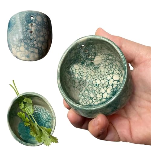 10 cm große Keramik-Kräuter-Abisolierschale, multifunktionales 4-Loch-Design, Abisolierschalen, Keramik, handgefertigtes Kräuterbeizwerkzeug, zum Abziehen von Blättern, Küchenblattabisolierung (blau)