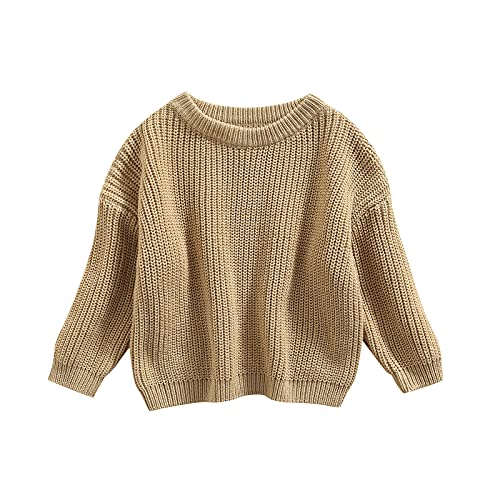 Geagodelia Kleinkinder Baby Oversized Pullover Mädchen Jungen Grobmaschig Strickpullover Herbst Winter Warm Gestrickt Pulli Oberteil Knitted Jumper Sweater (Hellkhaki, 12-18 Monate)