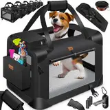 Lovpet® Transportbox Hund Katze Transporttasche XXL 91,4x63,5x63,5cm | Hunde-Tragetasche Faltbare Katzentasche | Haustier-Transportbox inkl. Hundenapf & Schultergurt | für Katzen & Hunde Schwarz