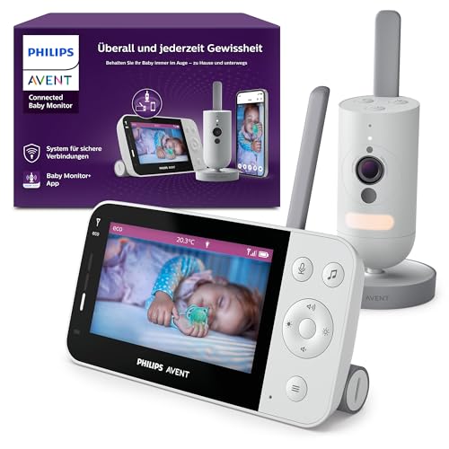 PHILIPS Avent Connected Videophone mit WLAN, hochwertiger HD-Kamera, Infrarot-Nachtsichtfunktion, Schrei-Erkennung, Gegensprechfunktion, 12 Stunden Bildschirmlaufzeit im Eco-Modus, Modell SCD951/26