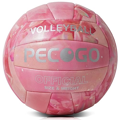 PECOGO Volleyball, Größe 5, PU-Leder, weich, für drinnen und draußen, Rosa, Volleybälle, Sport-Training, Spielball für Anfänger, Jugendliche, Erwachsene, 8,2