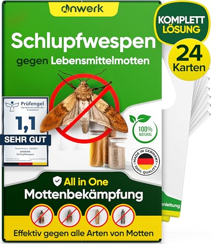 anwerk® Schlupfwespen gegen Lebensmittelmotten - 24 Karten (6 Karten à 4 Lieferungen) - Effektiv Lebensmittel Motten bekämpfen - Alternative zur Mottenfalle, Mottenspray, Pheromonfalle