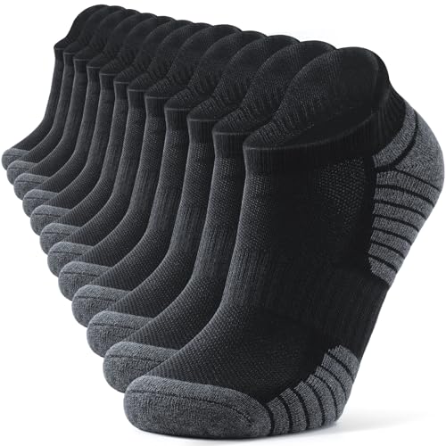 TANTSC Wandersocken Damen Herren 47-50, Bequem Langlebig Kurze Sneaker Socken, Sommer Baumwolle Sportsocken Laufsocken Herrensocken Gepolstert, Elastizität Wandersocken Arbeitssocken, Schwarz 6 Paar