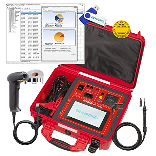 Benning ST 755+ Set Gerätetester (zur Prüfung elektrischer Geräte / Arbeitsmittel, inkl. Prüfhistorie auf SD-Karte / USB Stick speicherbar, mit Schutzkoffer) 50333, Rot