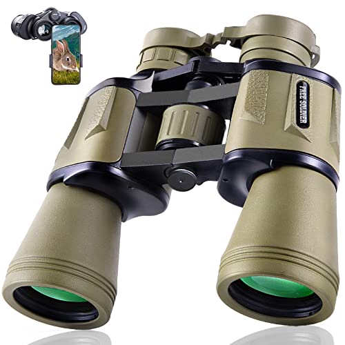 FREE SOLDIER 20x50 Fernglas für Erwachsene mit Nachtsicht - Kompaktes Wasserdichtes Taktisches Fernglas für Jagd Wandern Konzertreise mit BAK4 Prism FMC Objektiv mit Smartphone Adapter, Schlamm