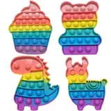 Yeefunjoy 4 Packs Pop Bubble Fidget Toy Set, Relief Angst Autismus, Antistress Spielzeug Regenbogen, Dinosaurier, Alpaka, Bär, Eiscreme, Kindergeburtstag Gastgeschenke für Kinder und Erwachsene