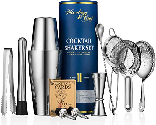 Mixology & Craft Cocktail Set 11tlg. - Edelstahl Cocktail Shaker Set mit Boston Shaker und Bar Zubehör – inkl. Rezepte