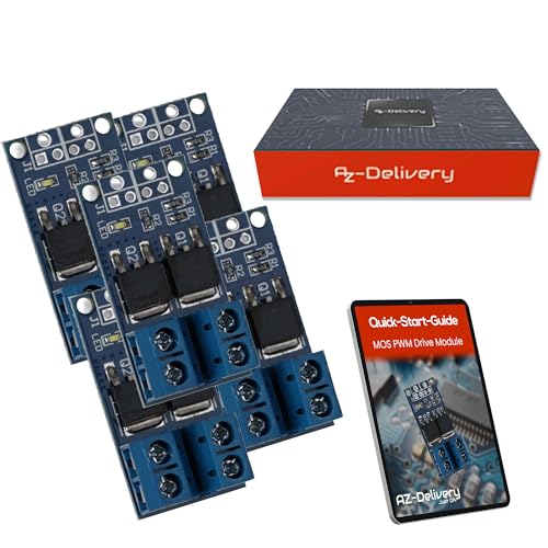 AZDelivery 5x MOSFET PWM Regler Modul DC 5V-36V 15A, kompatibel mit Arduino - kompatibel mit Raspberry Pi, für Mikrocontroller, LED 12V, Solenoid, Motorsteuerung, Servo Motor, Schrittmotor, Netzteil