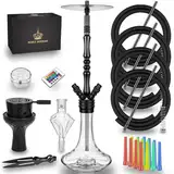 NOBLE HOOKAH 95cm Shisha Set 4 Anschlüsse mit LED Licht Shisha Kopf XXL Shisha 4 Schlauch aus Aluminiumrohr mit Molassefänger,Ausgestattet mit 4 Silikonschläuchen und Griff