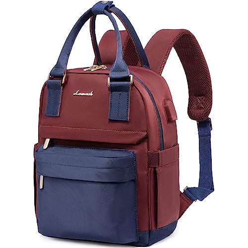 LOVEVOOK Rucksack Damen Klein, Wasserdicht Cityrucksack Handtasche 2 in 1, Mini Tasche Daypack Backpack Women Elegant für Freizeit Schule Reisen Arbeit, Marineblau Dunkelrot