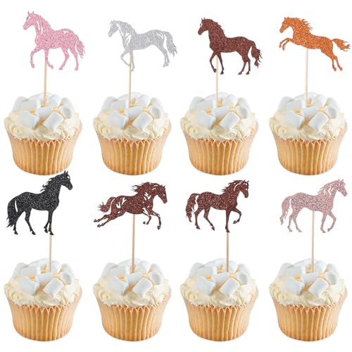 24 Stück Pferde Geburtstagsdeko Cake Toppers, Cupcake-Picks mit Tiermotiv, Party-Dekoration für Pferderennen-Partys, Reitsport-Themen-Geburtstag, Babyparty, Geburtstagsdekorationen