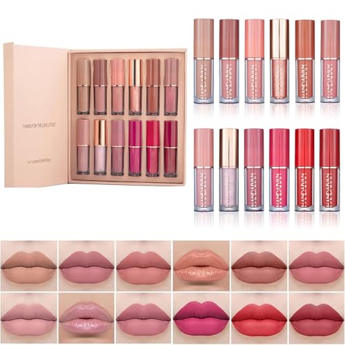 Lippenstift-Make-up-Set, intensive Pigmente, wasserdichtes langanhaltendes Make-up-Geschenk-Set (12 Farben) – für Frauen (A)
