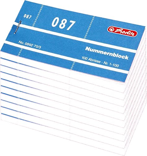 Herlitz Nummernblöcke 1-1000, 105 x 50 mm (10 × 100 Abrisse, weiß)