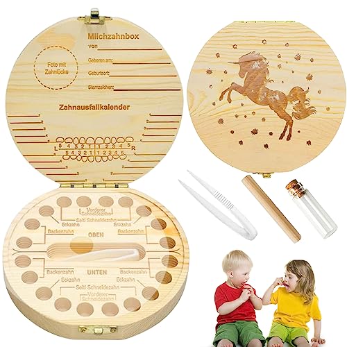 SPERMUOY Kinder Zähne Aufbewahrungsbox,Mädchen Jungen Souvenir Box,zahnbox kinder holz,Cartoon Zahndose,Jungen Souvenir Box für Familie Zeremonie der Taufe