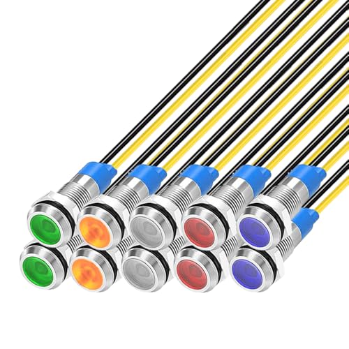 Gebildet 10Pcs 6mm 230V AC LED Metall Anzeigelampe Wasserdichte Signallampe (Grün Orange Rot Blau Weiß 10Pcs)