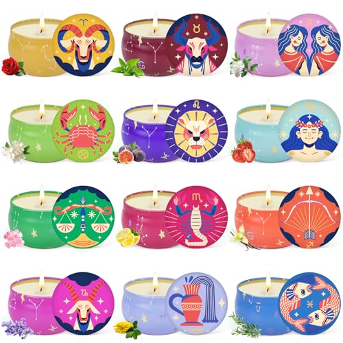 Duftkerzen Set für Frauen, Weihnachts Kerzen Geschenk, 12 Stück Dufted Kerzen im Glas mit Deckel,180 Std,100% Soja-Wachs, Tragbare Reise Zinnkerzen für Stressabbau, Geburtstag Gift für Familie