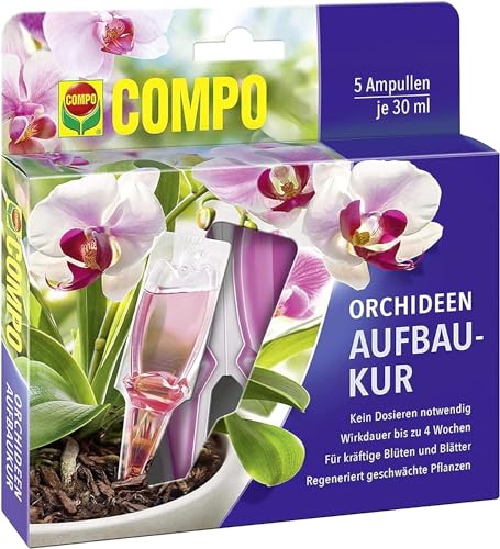 COMPO Orchideen-Aufbaukur – 4 Wochen Langzeitwirkung - für alle Orchideenarten - erste Hilfe bei Nährstoffmangel - 5 Ampullen je 30 ml, Orchideendünger