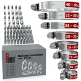 Phorin® 60x Set 8 Größen von 8-60mm Schlauchschellen - Rohrschelle, Schlauchklemme aus 304 Edelstahl - Ideal für Fahrzeug,Haus,Garten und mehr