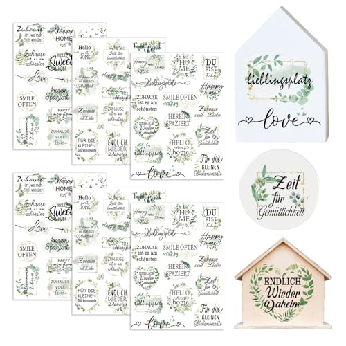 Yomover Rub on Sticker Home - 6 Stück Happy Home Rubs-on Folie, Rub on Sticker Sprüche, Transferaufkleber Aufkleber für Keraflott Möbel, Glas, Holz, Kerzen, Scrapbook, Keramik, DIY Basteln Deko