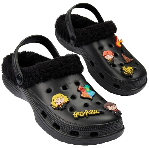 Harry Potter Damen Clogs gefüttert, warme Plüsch Hausschuhe - Geschenk für Frauen, Teenager (Schwarz, 37/38 EU)