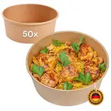 LogiPack GeRo 50 Stück Kraft-Karton Salatschale, 500ml Ø150mm x 46mm höhe | ideal zum Transportieren von Salaten und Bowls, Karton-Schale braun rund (Schale)