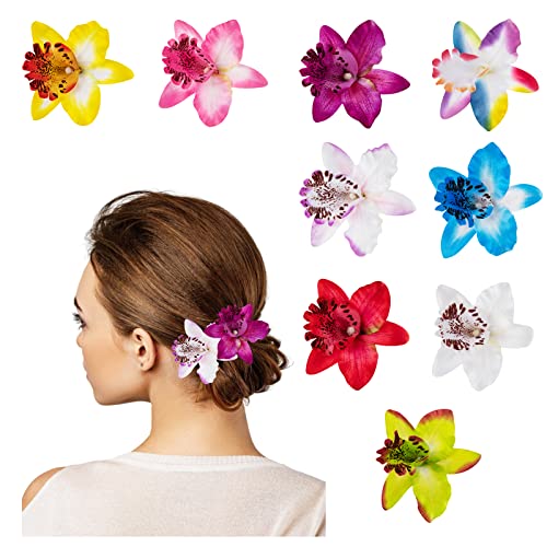 HIFOT 9 StüCke Hawaii Bunte Haarspangen Damen, Blume Haarklammern MäDchen, Phalaenopsis Haarclips Kinder Haarschmuck FüR Frauen Party Haarstyling Haarnadeln Hochzeit