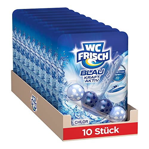 WC FRISCH Kraft Aktiv Blauspüler Chlor (10er Pack), WC Reiniger mit innovativer Geruchs-Stopp-Formel, Duftsteine für extra Frische und eine sichtbare Reinigung