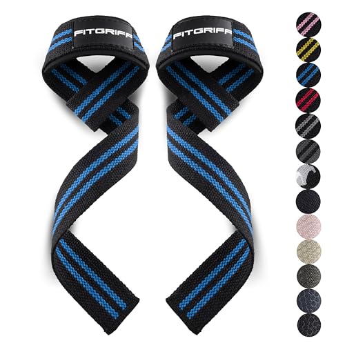 Fitgriff® Zughilfen (gepolstert) für Krafttraining, Bodybuilding, Fitness - Kreuzheben Gurte - Lifting Straps - für Frauen und Männer (Black/Blue)