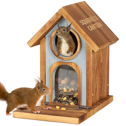 MIXXIDEA Eichhörnchen Futterhaus für draußen, stabiles Eichhörnchen-Futterhaus mit dickem Holz, Keine Montage erforderlich, für Hinterhof außerhalb Garten (braun-1pcs)