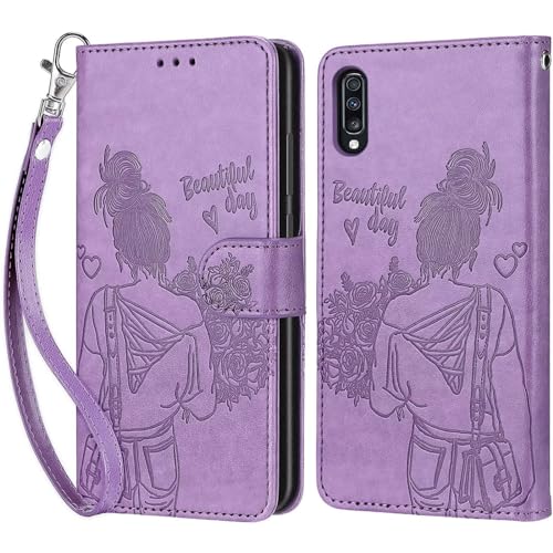 Tivenfezk Nadoli Handyhülle für Samsung Galaxy A70,Blumen Schmetterling Hülle PU Leder Klapphülle Klappbar Schutzhülle Handytasche Stoßfeste Brieftasche Flip Case Cover