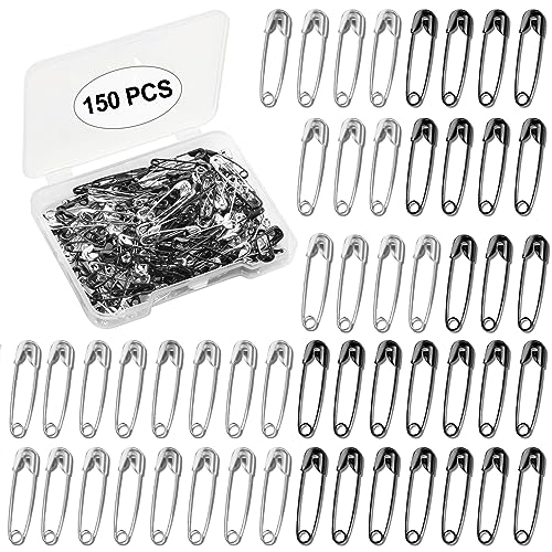 19 MM Sicherheitsnadeln, 150 Stück Sicherheit Pins, Metall Mini Safety Pins Für Kleidung, Gebogene Sicherheitsnadeln, Basteln Nähen Säumen Craft, Rostbeständig, Schmuck-DIY(Silber, Schwarz)