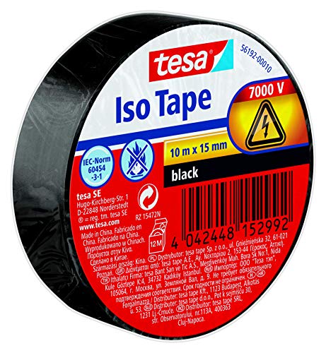 tesa Isolierband - Selbstklebendes Isolierband, hitzebeständig - Zum Isolieren, Reparieren und Bündeln - 1 x 10m - Schwarz