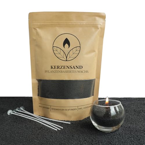 comforder Kerzensand mit Dochten, Wachsgranulat, Kerzen selber machen Set, Pearled Candle, 400g Kerzenwachs Perlen + 4 Kerzendochte (Schwarz)