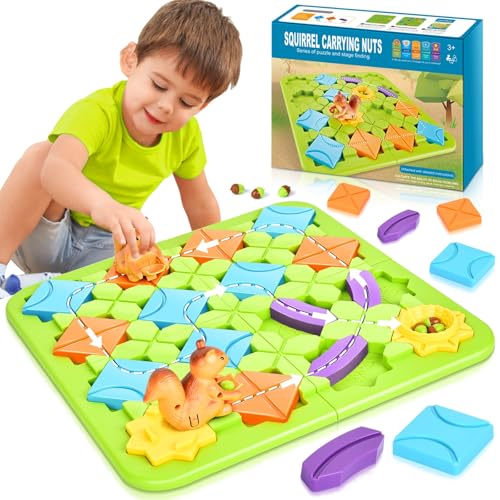 JONRRYIN Logische Straße Builder Puzzle, Kinder Labyrinth Puzzle Brettspiele Logischer Straßenbauer Großes Brettspiele, Logik Gehirn Lernspielzeug Geschenke für Jungen Mädchen 4
