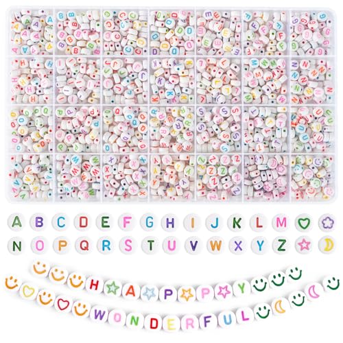 EUES 2000 Stück Bunte Buchstaben Perlen,Buchstabenperlen zum Armbänder,7mm A-Z Buchstaben Perlen Set,Rund Buchstaben Perlen für Auffädeln, Alphabet Perlen für Armband Haarband Schmuck Basteln