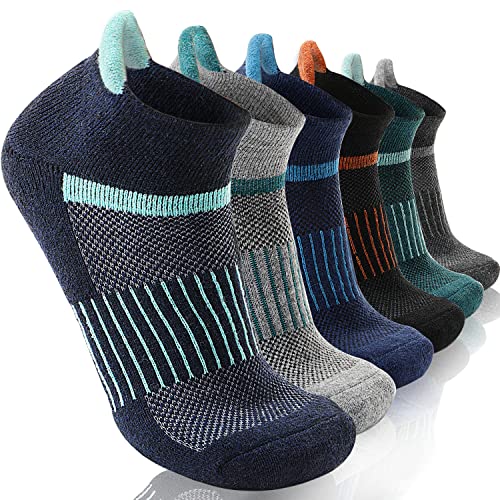 Anlisim Merino Wandersocken Kurz Sneaker Socken, Dicke Wollsocken, Warme Wolle Laufsocken, Kompressions Sportsocken Thermosocken Geschenke Wintersocken für Herren Damen, 6 Paar (Sortiert,L)