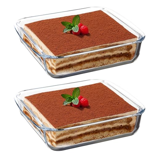 2PCS Glas Auflaufform Set Kleine Quadratisch Backform aus Borosilikatglas Hitzebeständig bis 400°C für Heißluftfritteuse, Backofen, Mikrowellenherd, 16 x 16 x 4CM