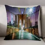 LEZUAHSH Kissenbezüge Couchkissen Modern Kuschelig Dekokissen Kissenhülle Sofakissen Zierkissen Wohnzimmer Bett,Leere Fußgängerpromenade auf der Brooklyn Bridge vor Sonnenaufgang.,30x30cm