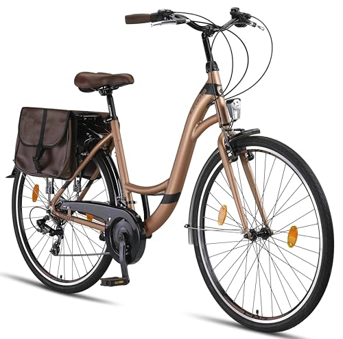 Licorne Bike Stella Plus Premium City Bike in 28 Zoll Aluminium Fahrrad für Mädchen, Jungen, Herren und Damen - 21 Gang-Schaltung - Hollandfahrrad (28 Zoll, Gold)